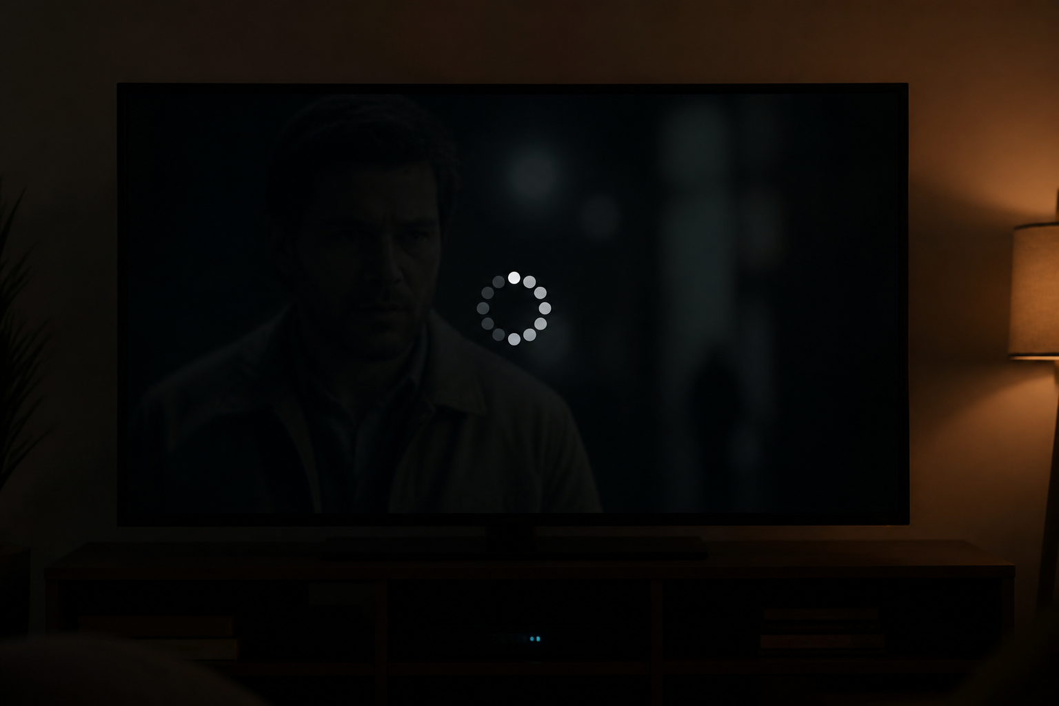 Televisão em sala escura com animação genérica de carregamento
