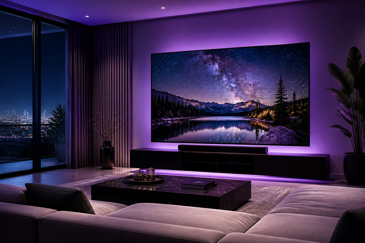 Sala premium com televisão moderna